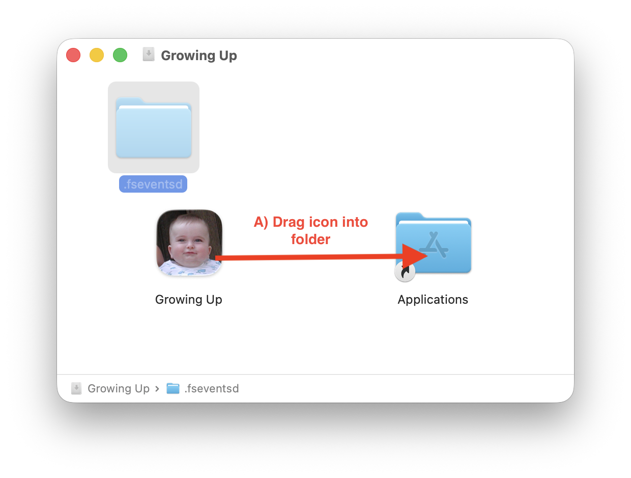 Drag Growing Up into Applications folder